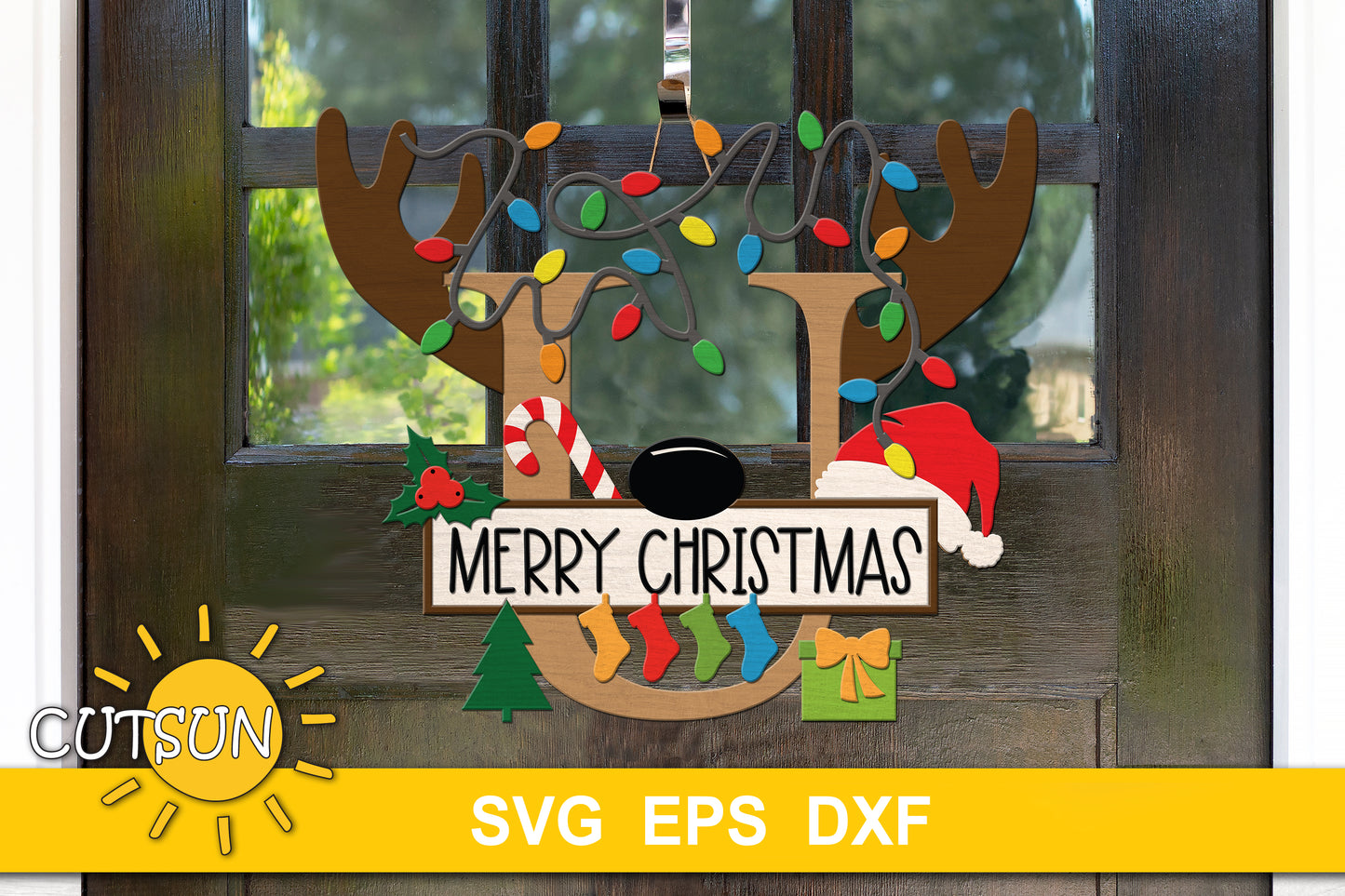 Letter U Christmas monogram door hanger SVG
