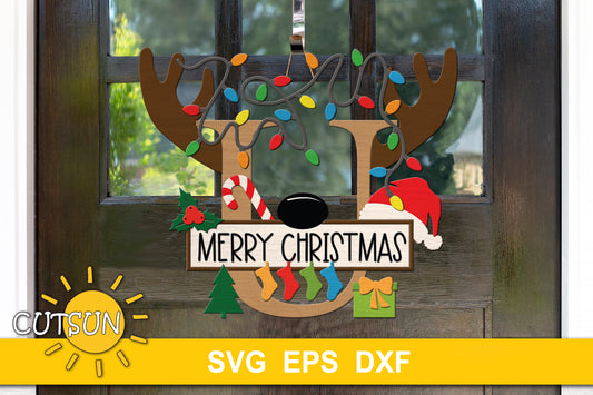 Letter U Christmas monogram door hanger SVG