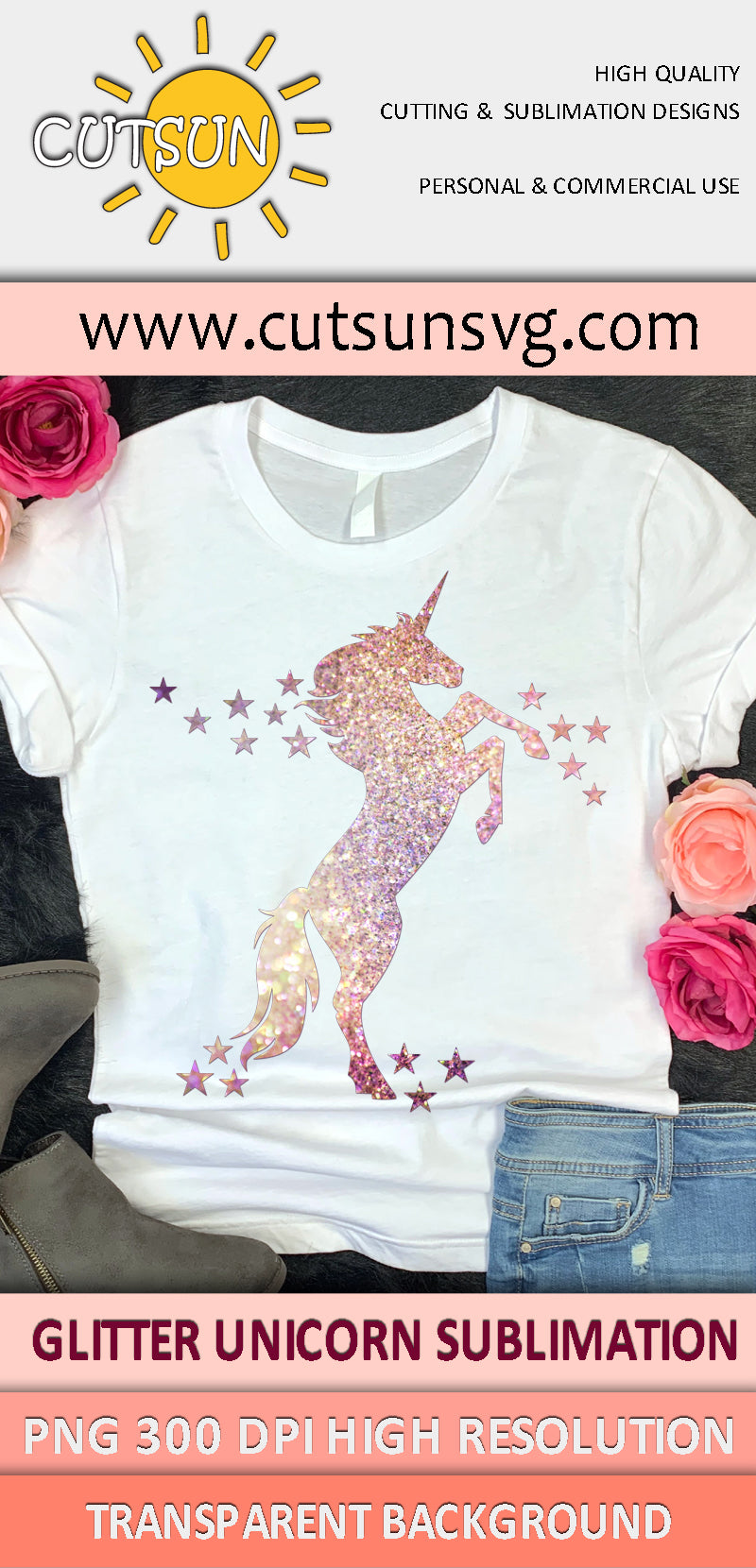 Glitter Unicorn Sublimation design