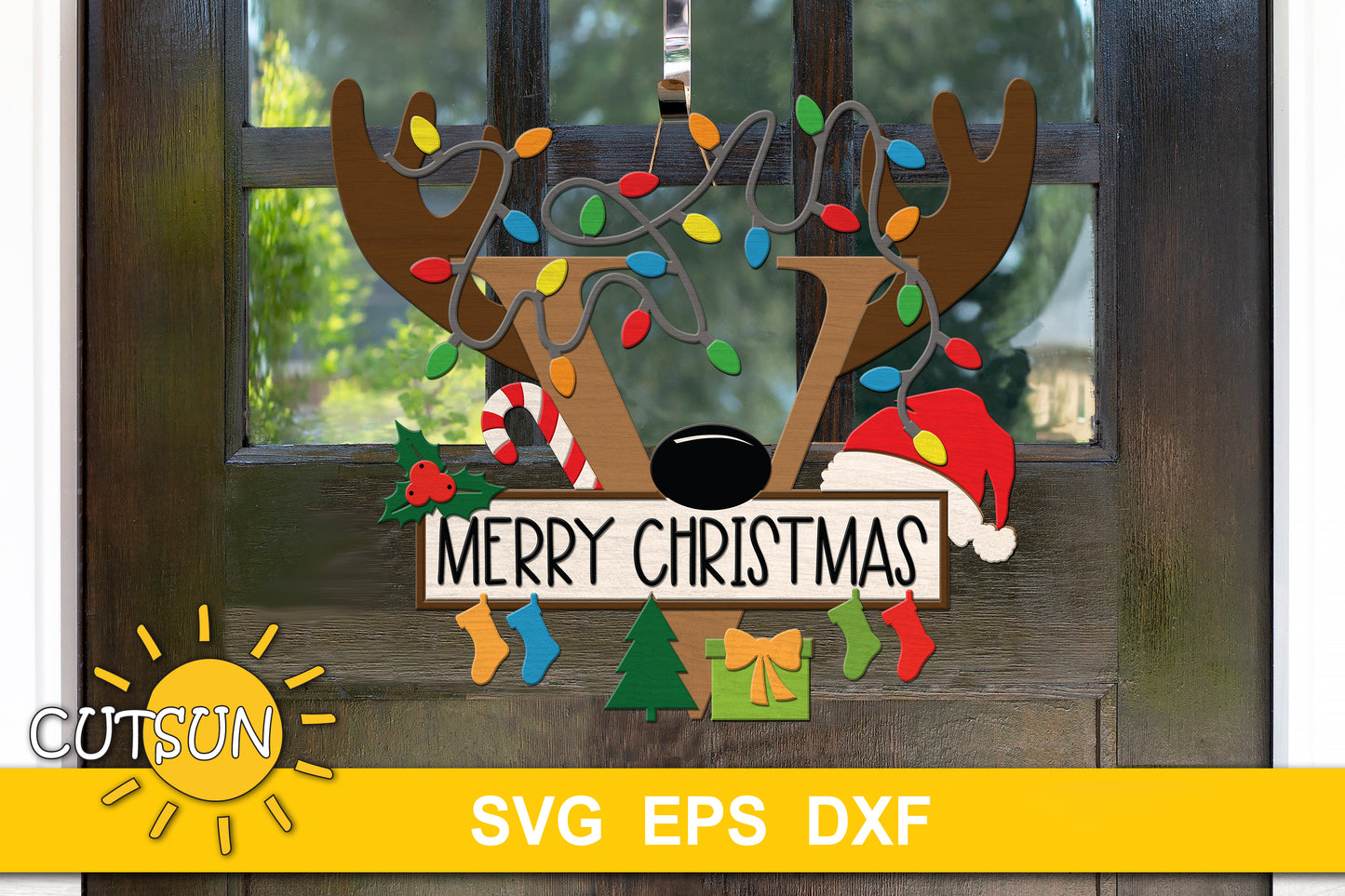 Letter V Christmas monogram door hanger SVG