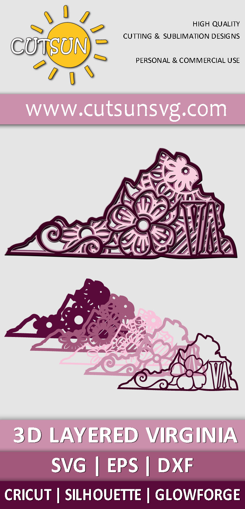 3D Layered Virginia Mandala SVG