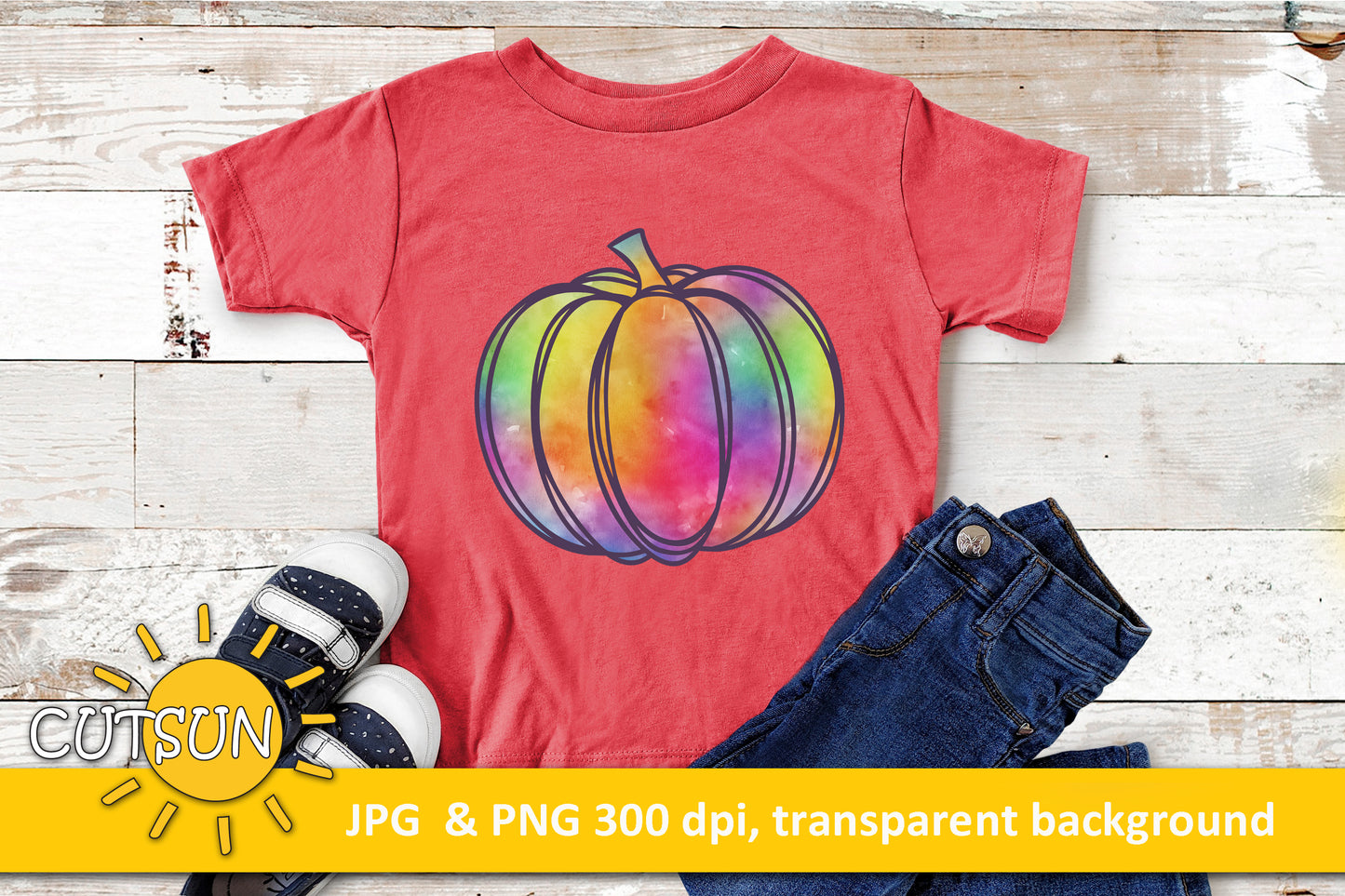 Rainbow Watercolor Pumpkin sublimation design