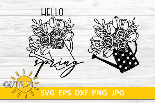 Watering can SVG | Floral Watering can svg | Spring SVG | Tulips Bouquet SVG