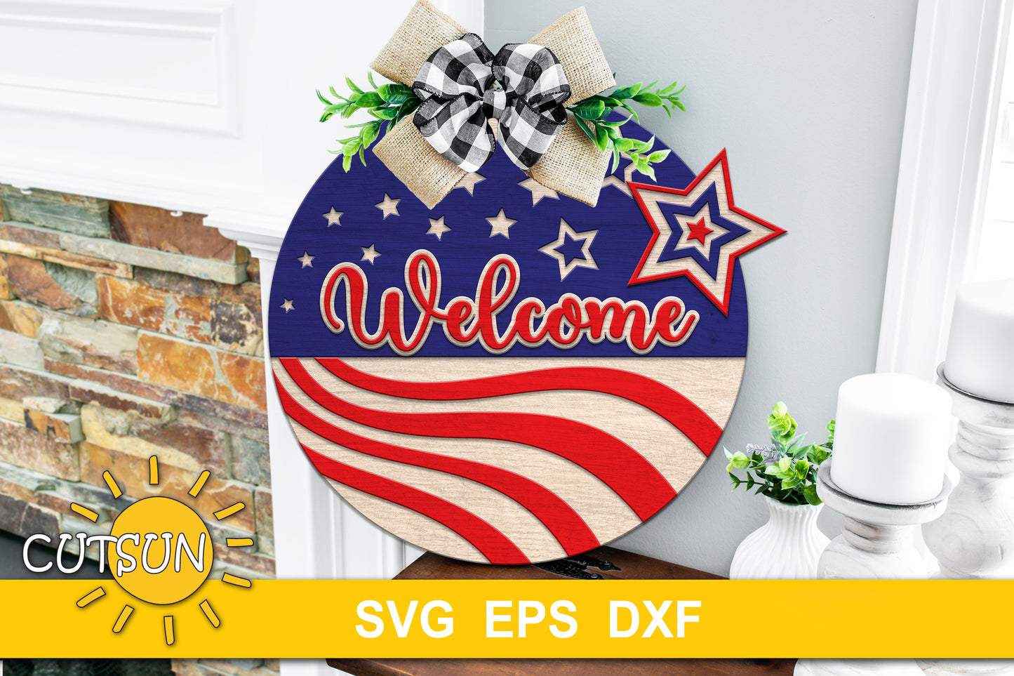 US flag door hanger svg