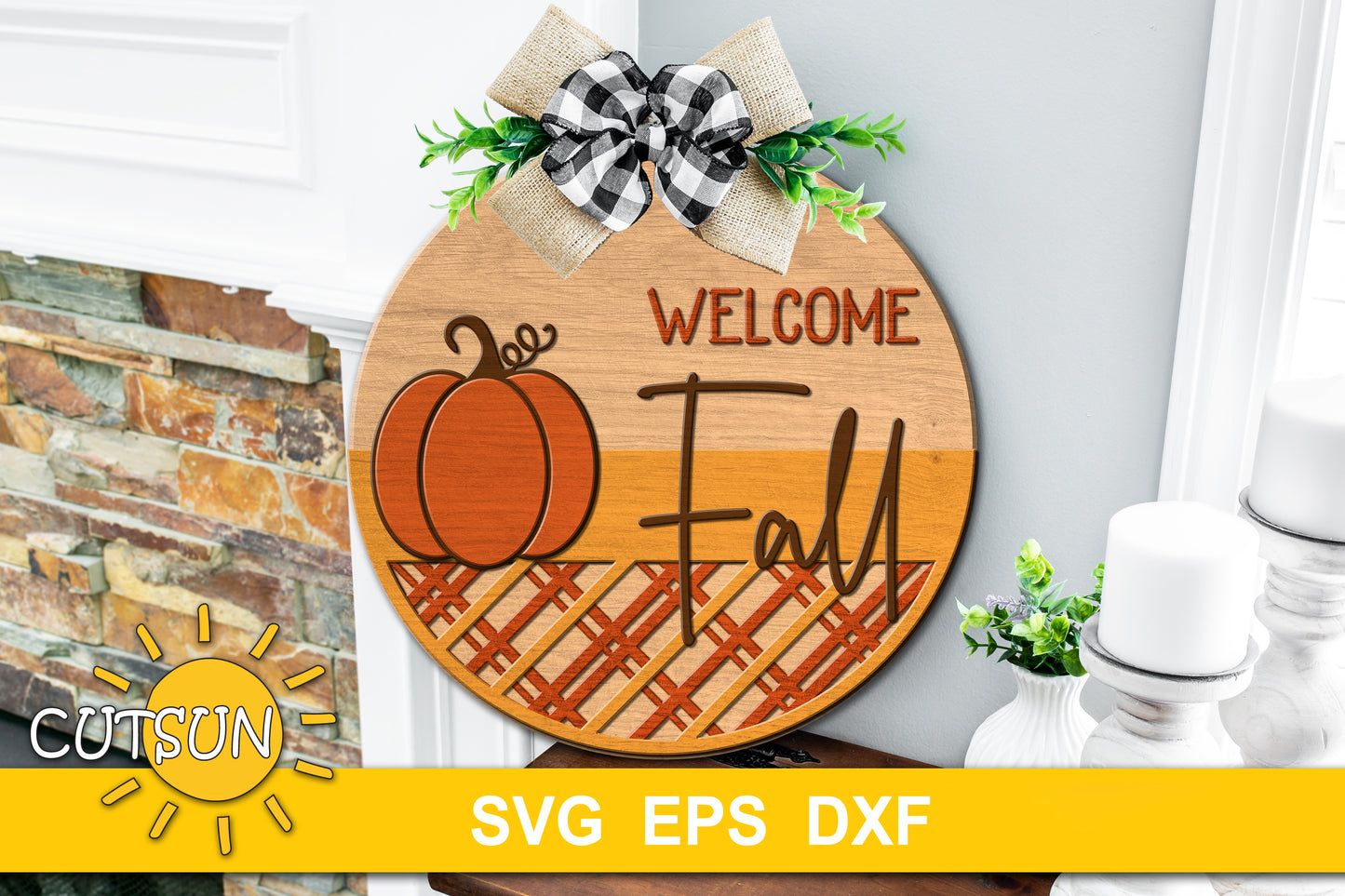 Welcome Fall round door hanger SVG