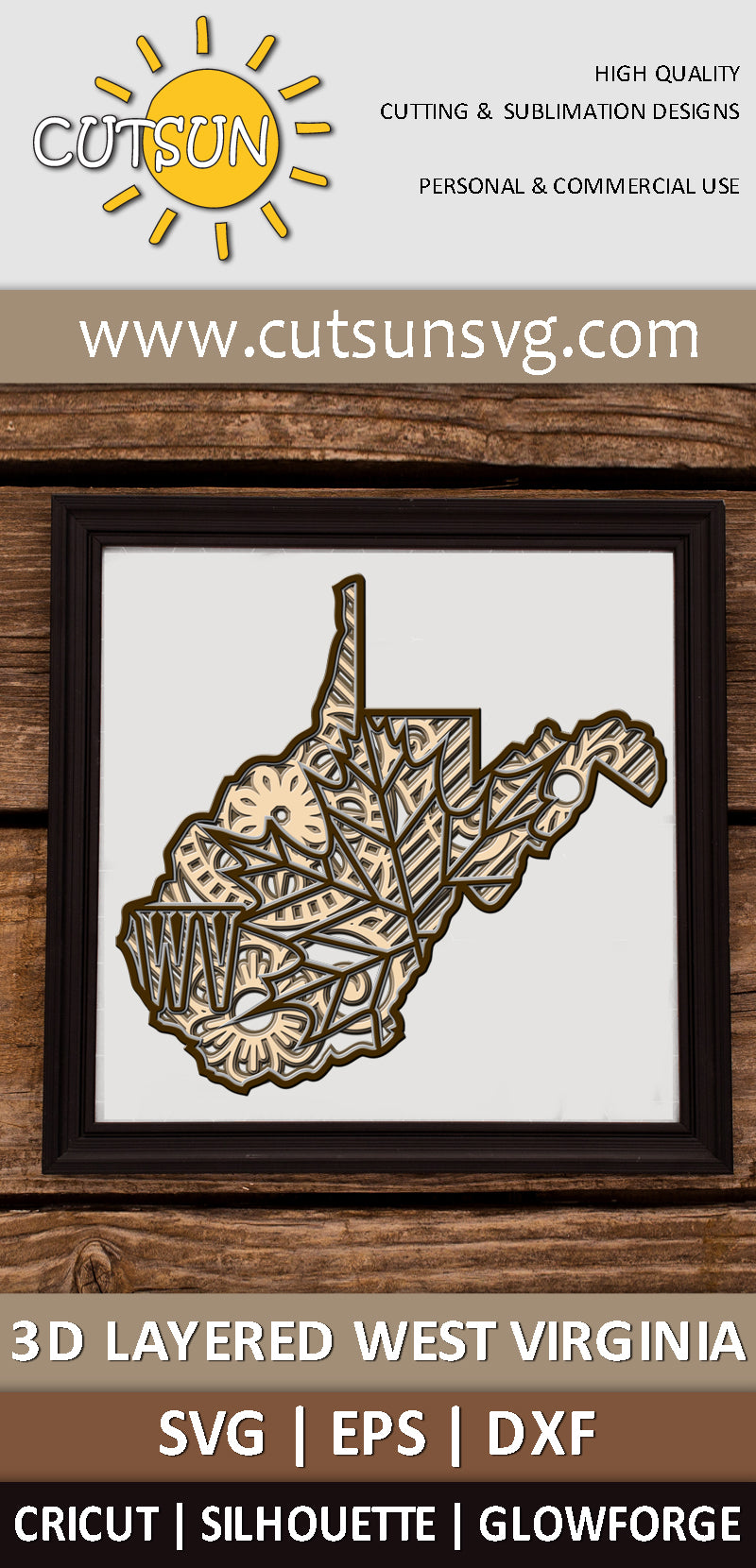 3D Layered West Virginia SVG