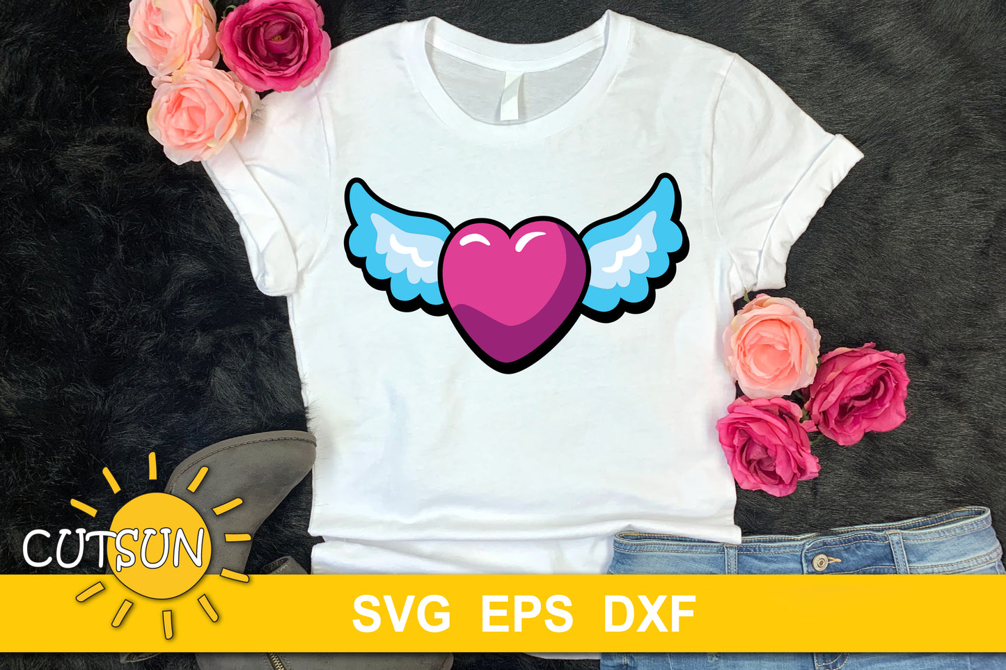Pop Art Winged heart Valentine's day Door hanger SVG | Glowforge SVG | Laser cut file