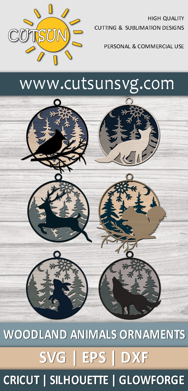 Woodland Animals Christmas Ornaments SVG bundle