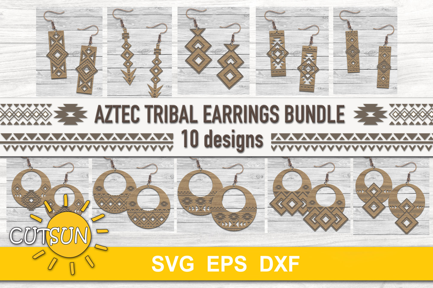 Aztec Tribal Earrings SVG bundle