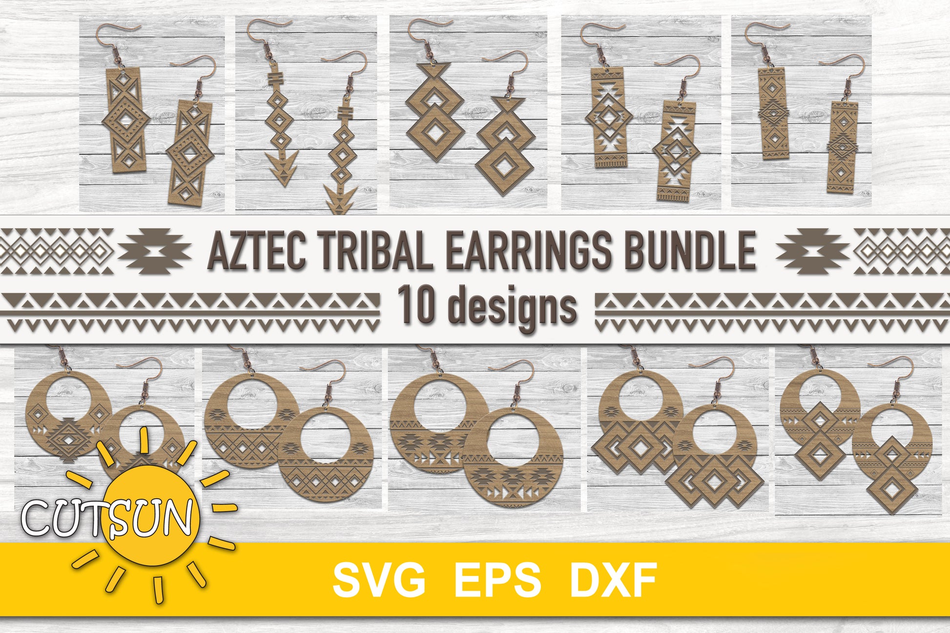 Aztec Tribal Earrings SVG bundle