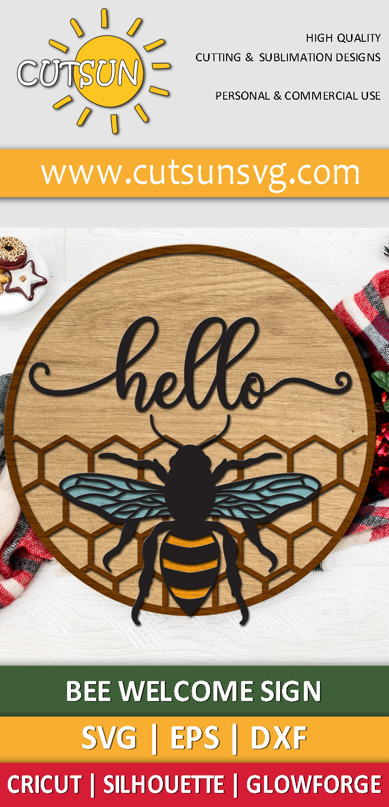 Bee and honeycomb sign svg