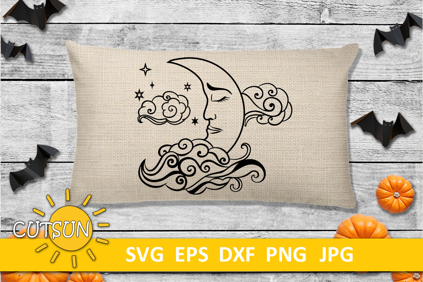Moon Face with clouds SVG