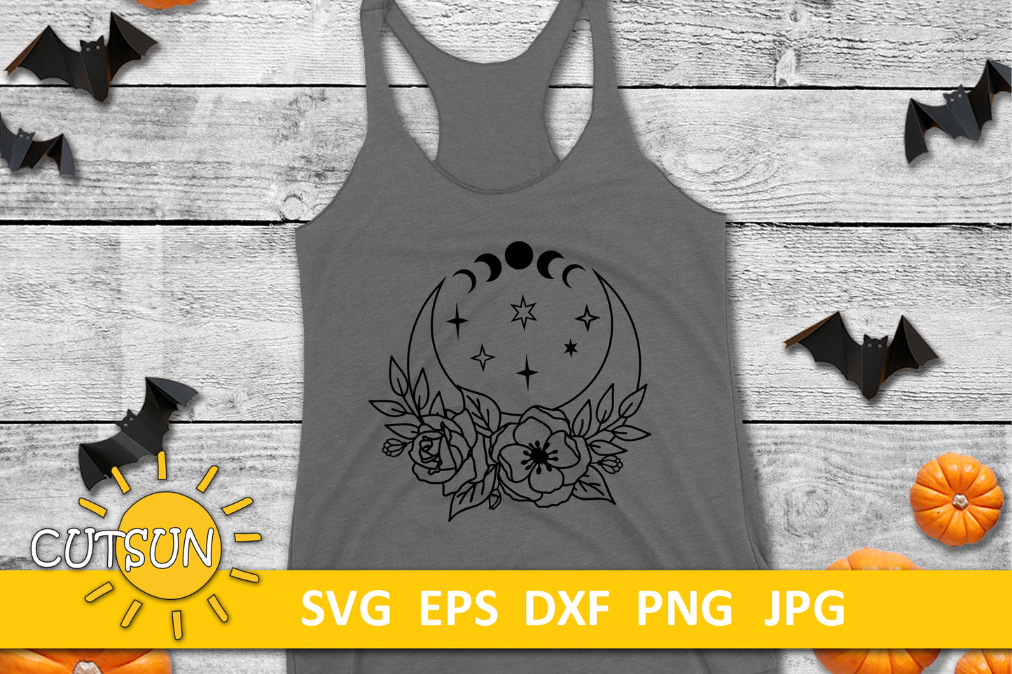 Floral Moon with Moon phases SVG