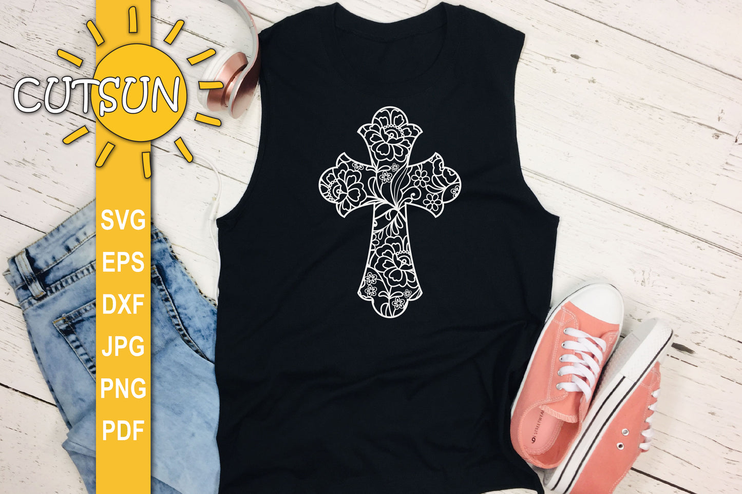 Floral Lace cross SVG