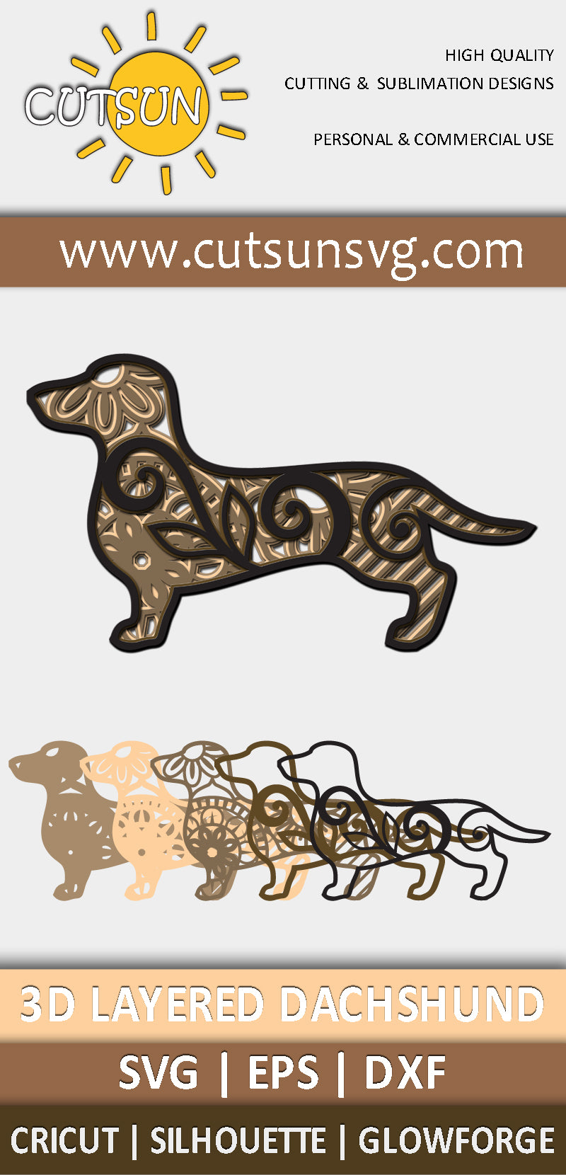 3D Layered Dachshund SVG