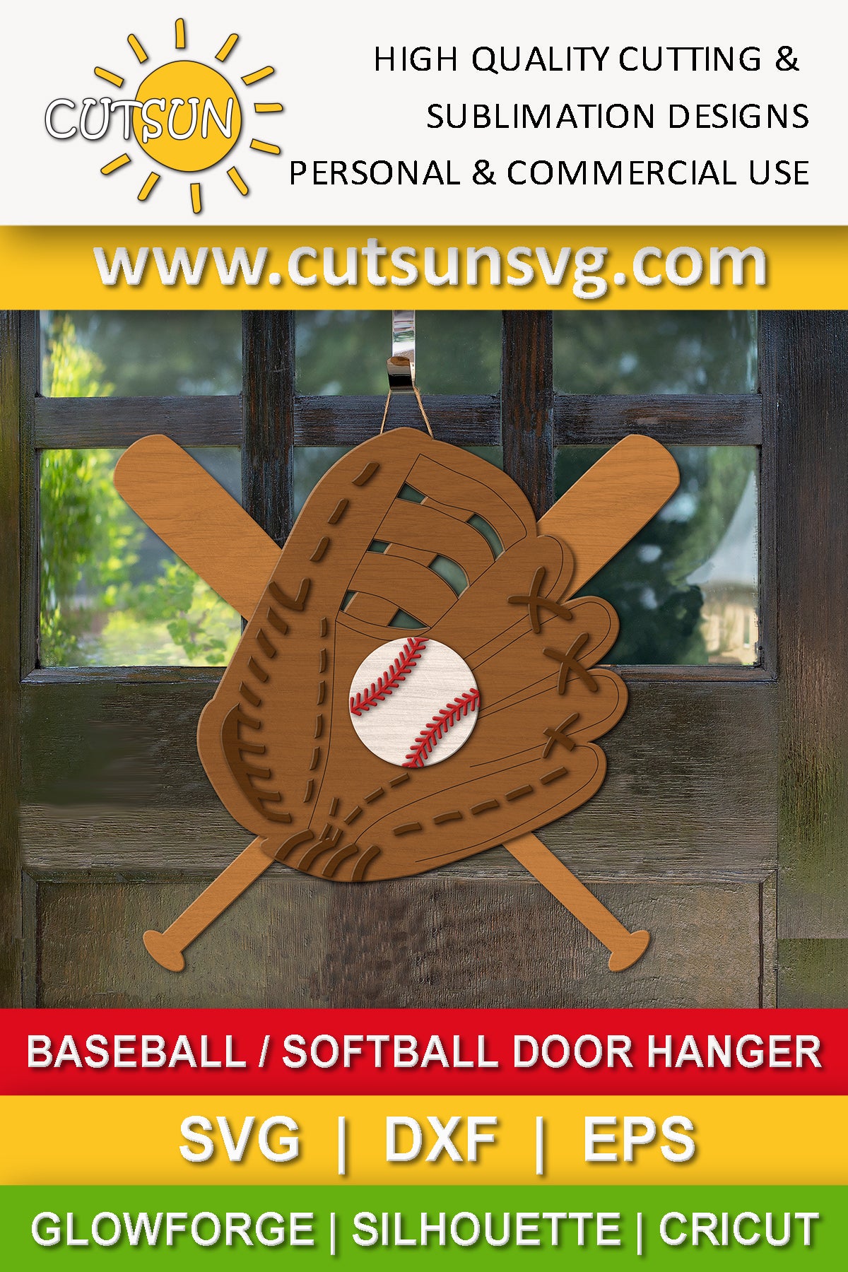 Baseball Glove and Bats Laser Cut Door Hanger SVG