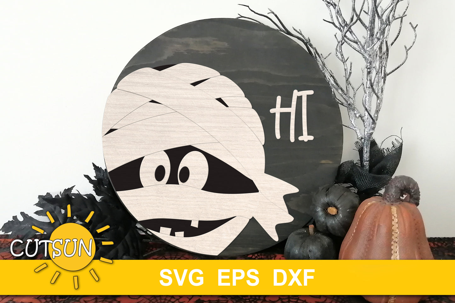 Mummy Hi Halloween door hanger svg - laser cut file