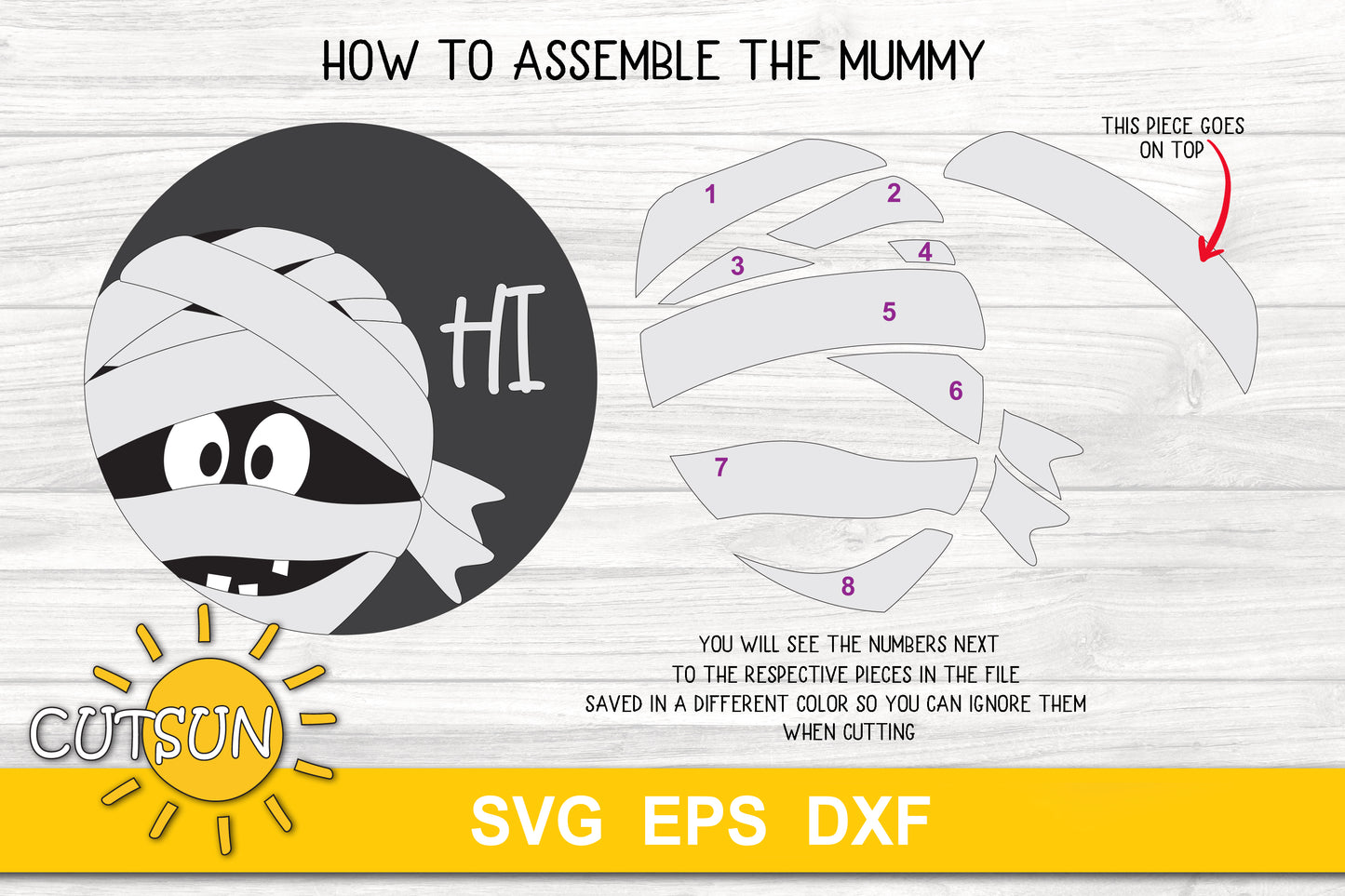 Mummy Hi Halloween door hanger svg - laser cut file