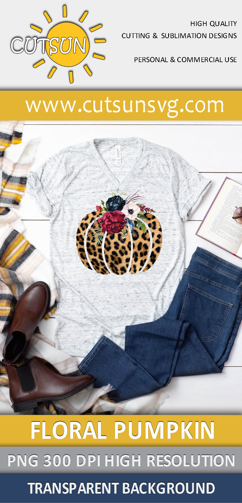 Floral Pumpkin Leopard texture sublimation design