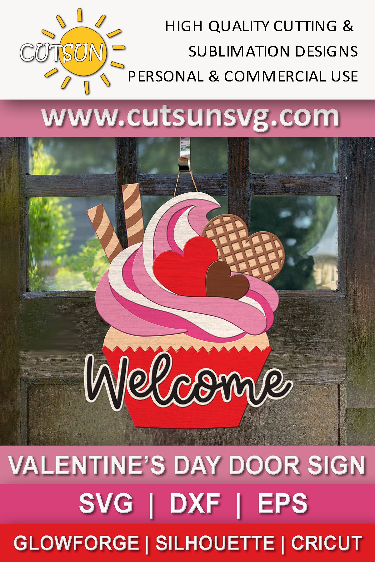 Cupcake Valentine's day door hanger SVG
