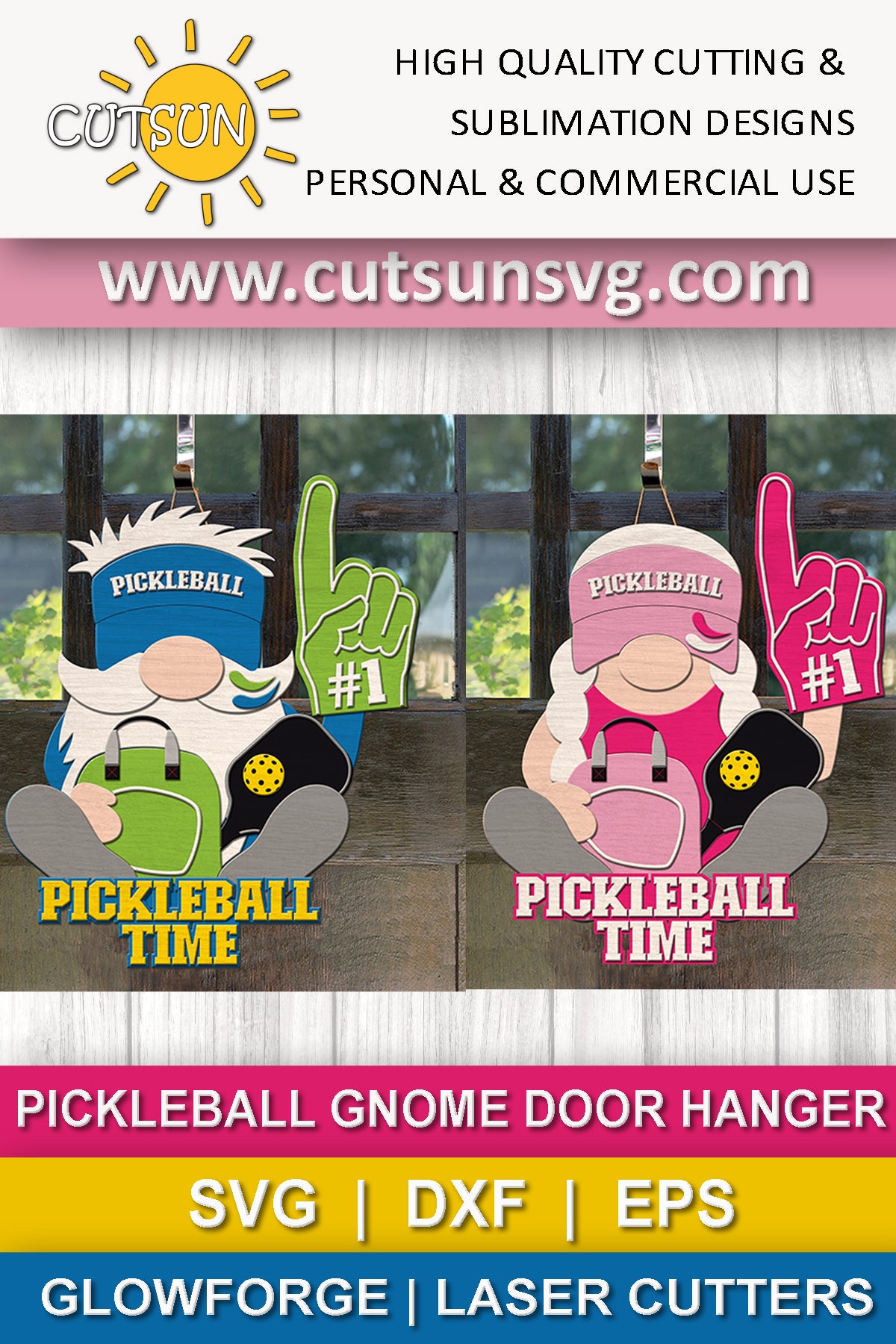 Pickleball gnome door hanger SVG