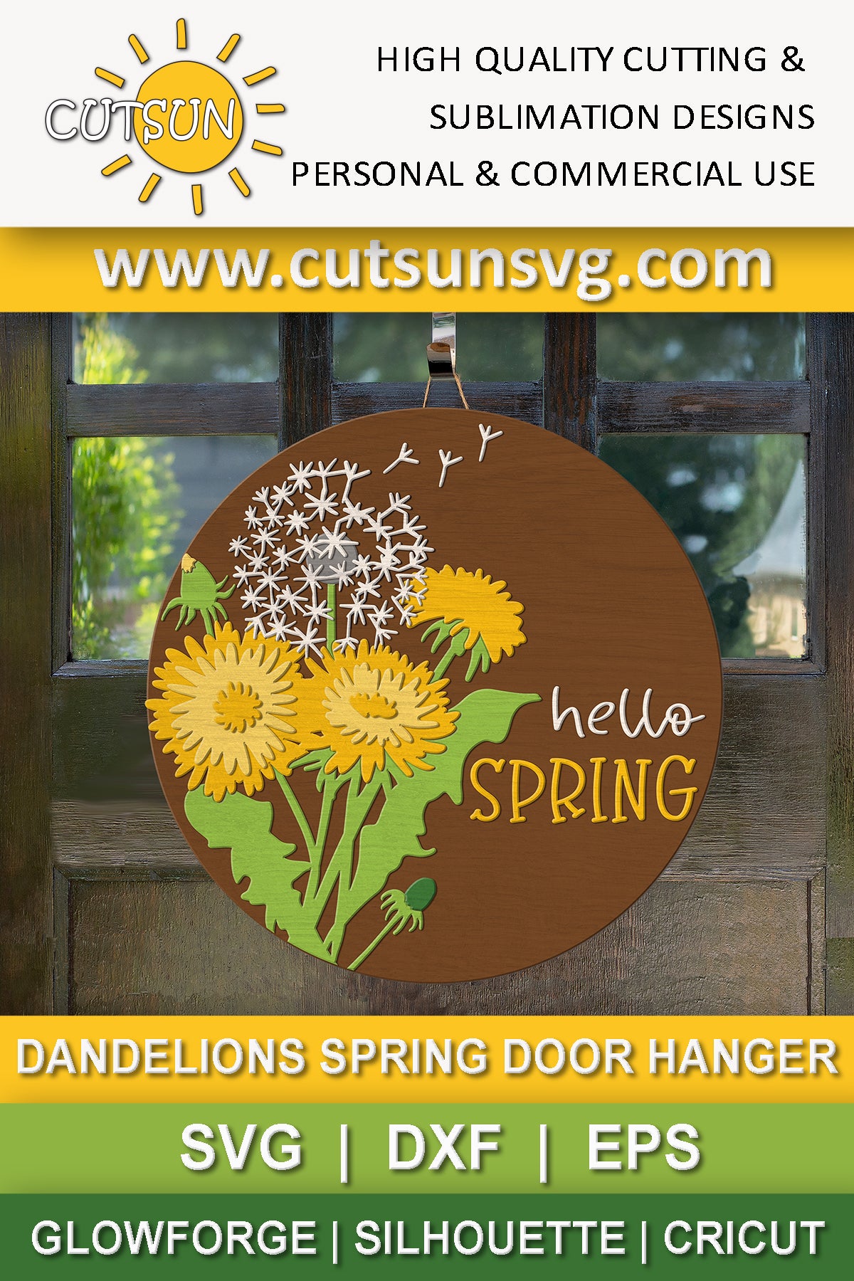 Dandelions Hello Spring door hanger SVG