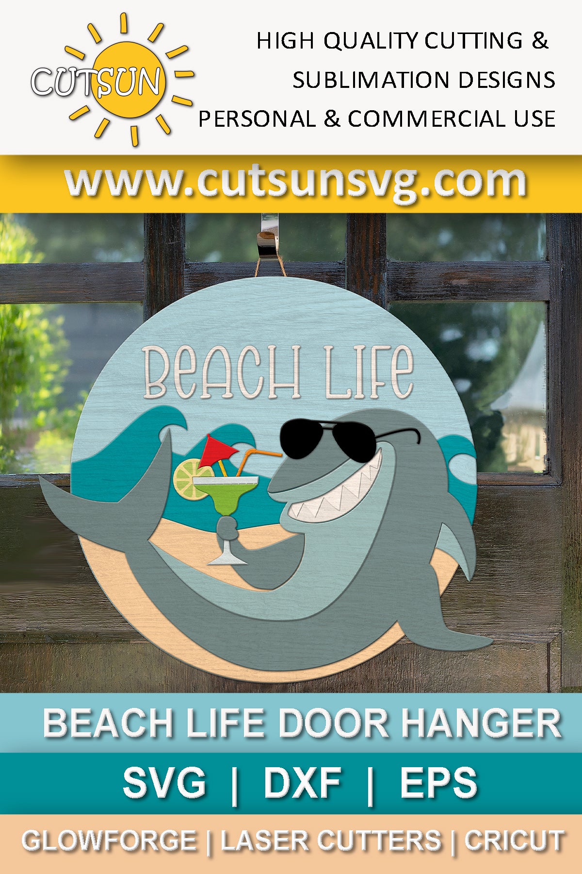 Shark with margarita door hanger SVG