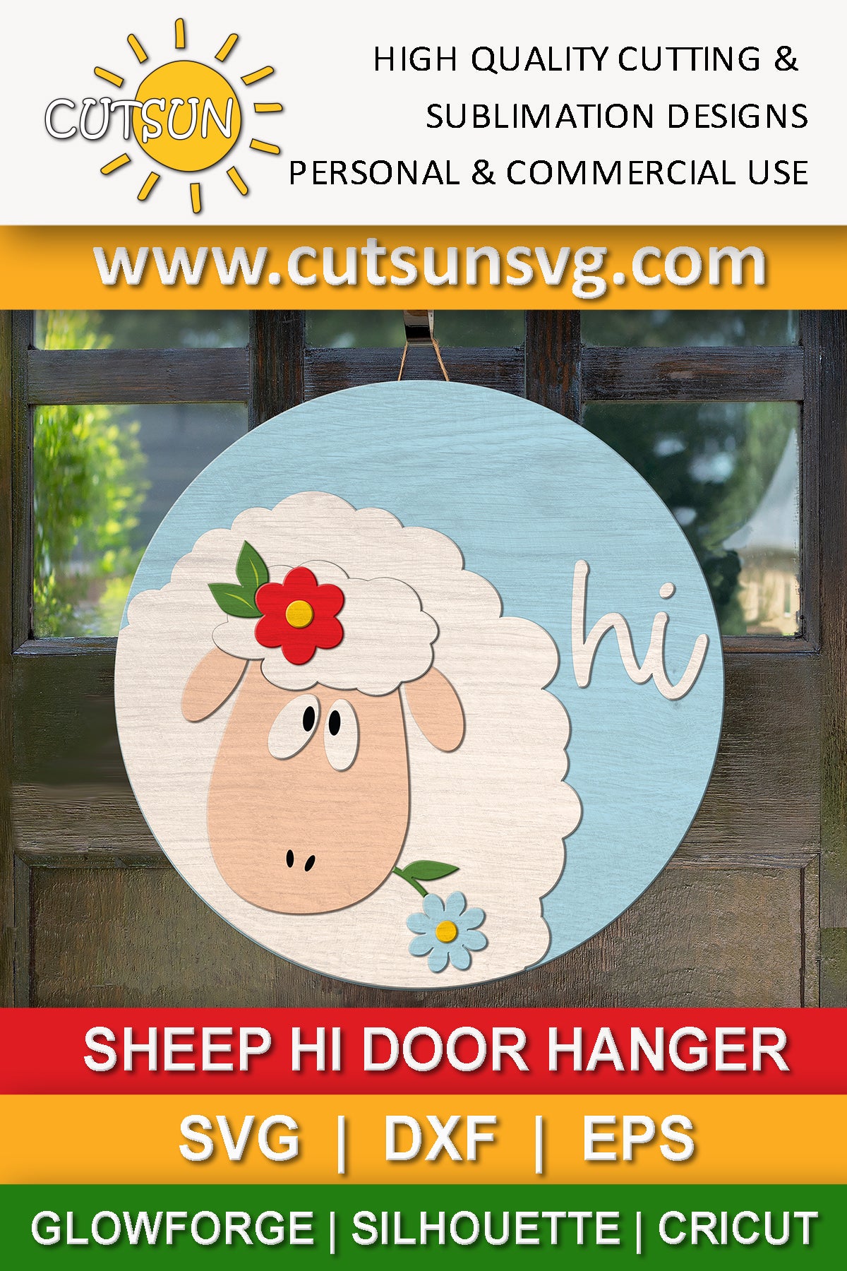 Sheep Hi Spring door hanger SVG