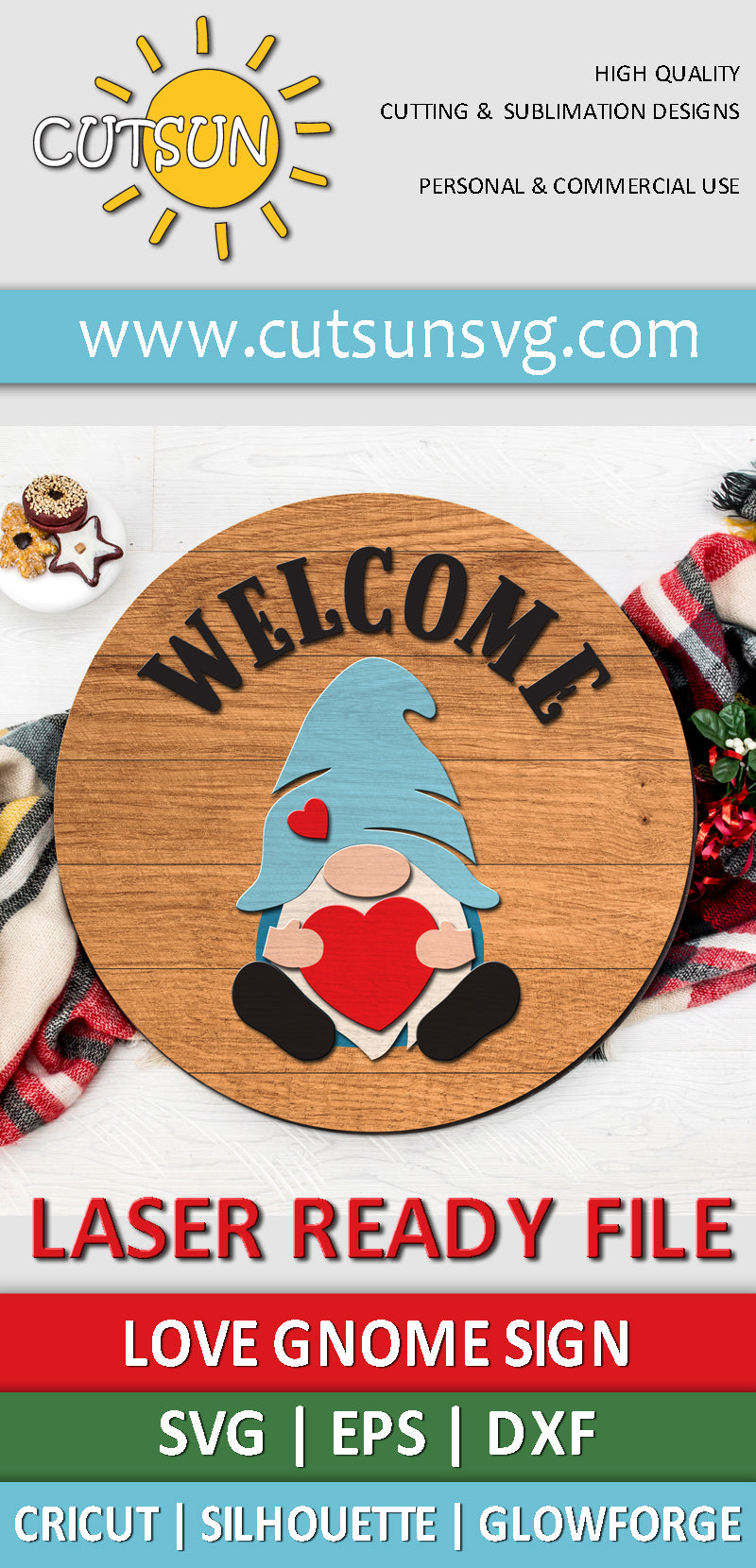 Valentines day Gnome Welcome door hanger svg