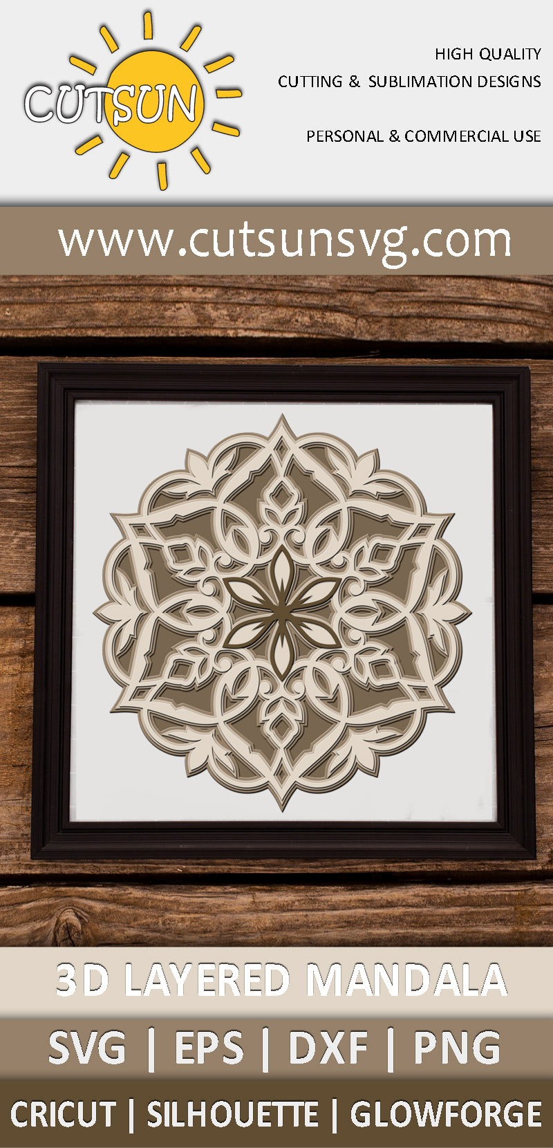 3D Layered Mandala SVG 5 layers