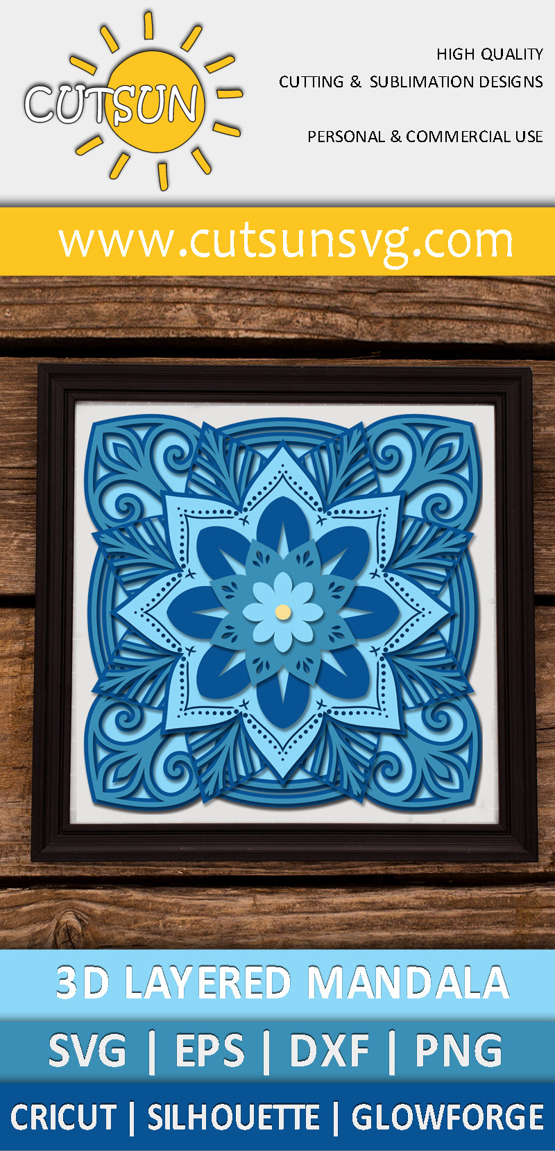 3D Layered Mandala Square SVG 11 layers
