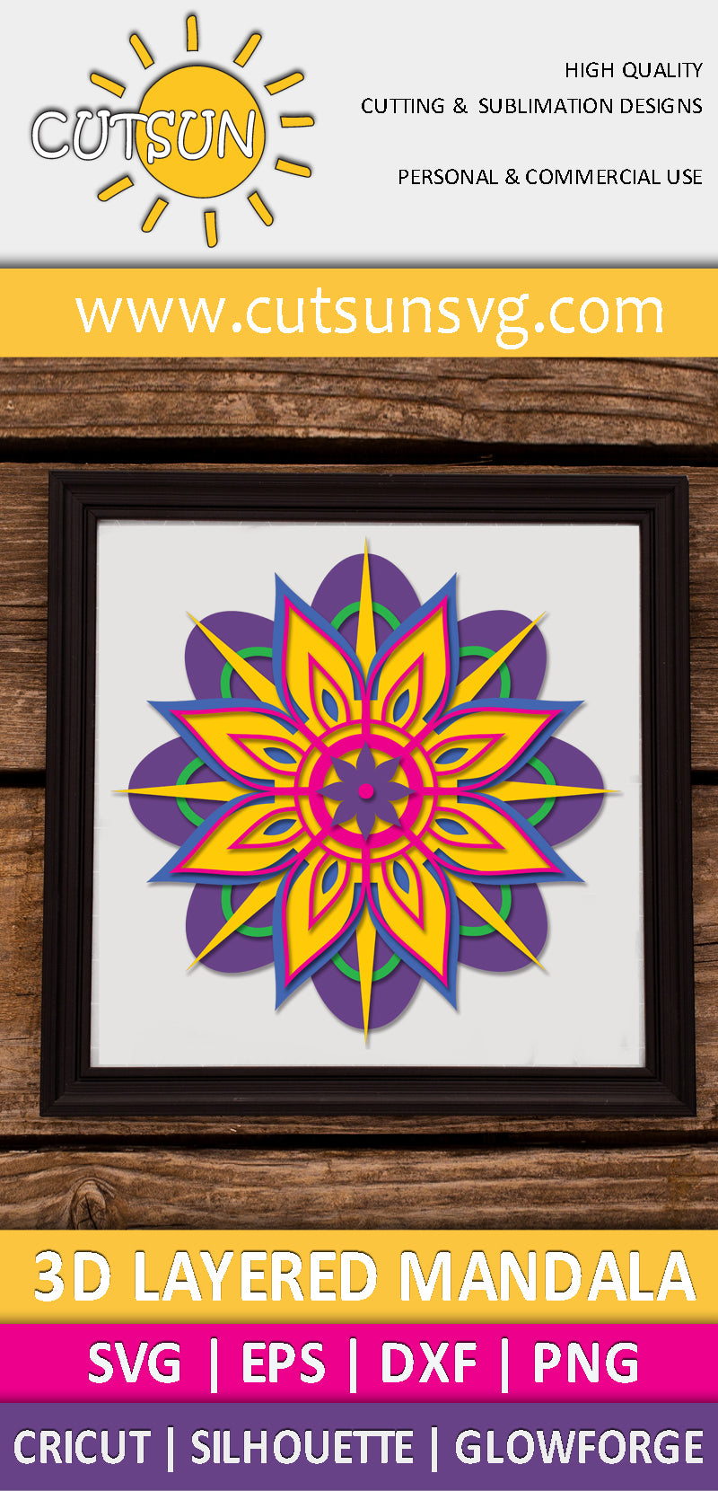 3D layered Mandala SVG 8 layers