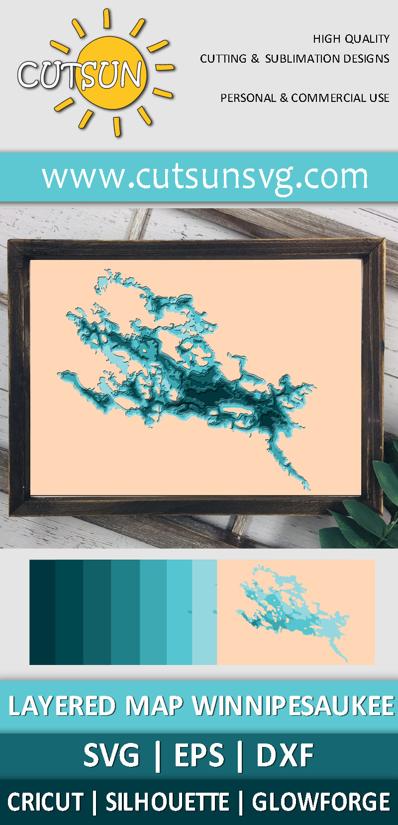 3D Layered Lake Winnipesaukee Map SVG