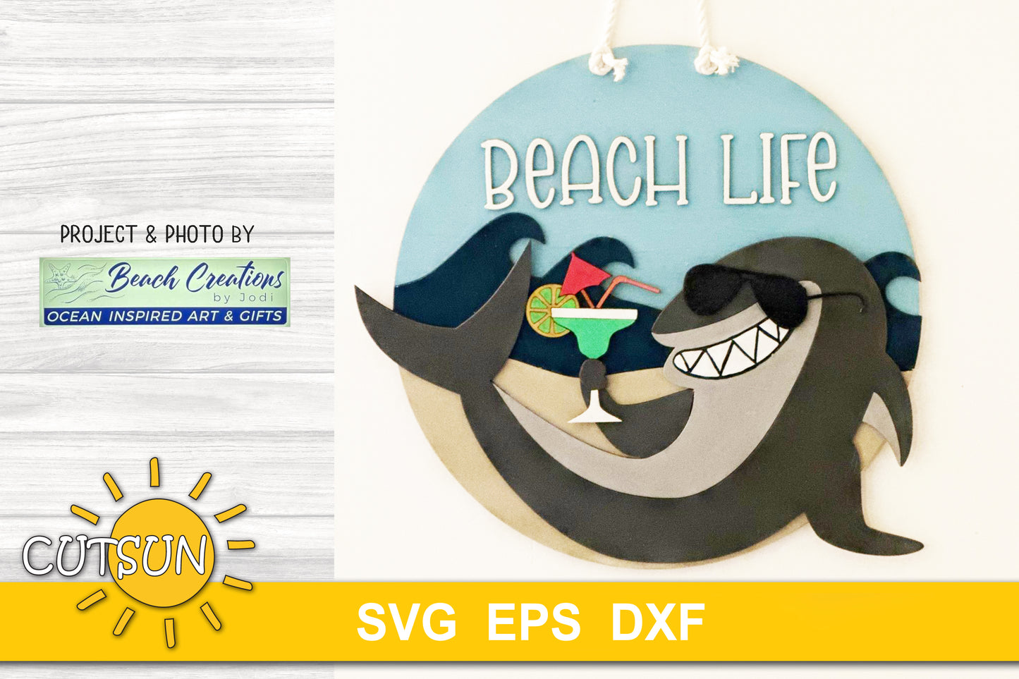 Shark with margarita door hanger SVG