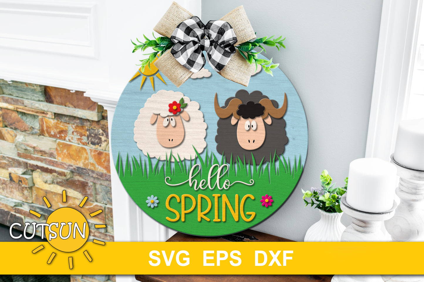 Sheep door hanger SVG | Hello spring door hanger SVG