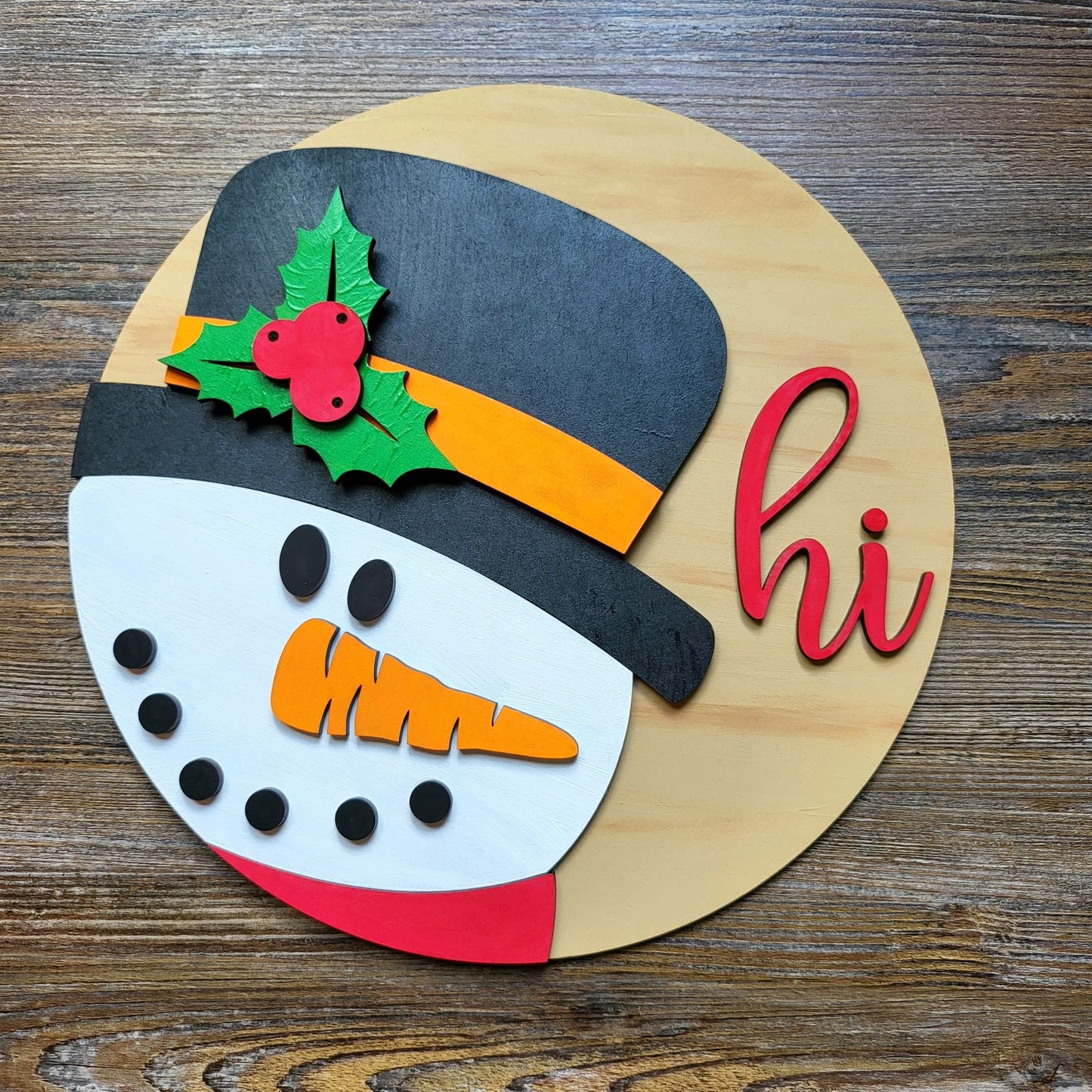 Snowman Hi Christmas Round Sign SVG