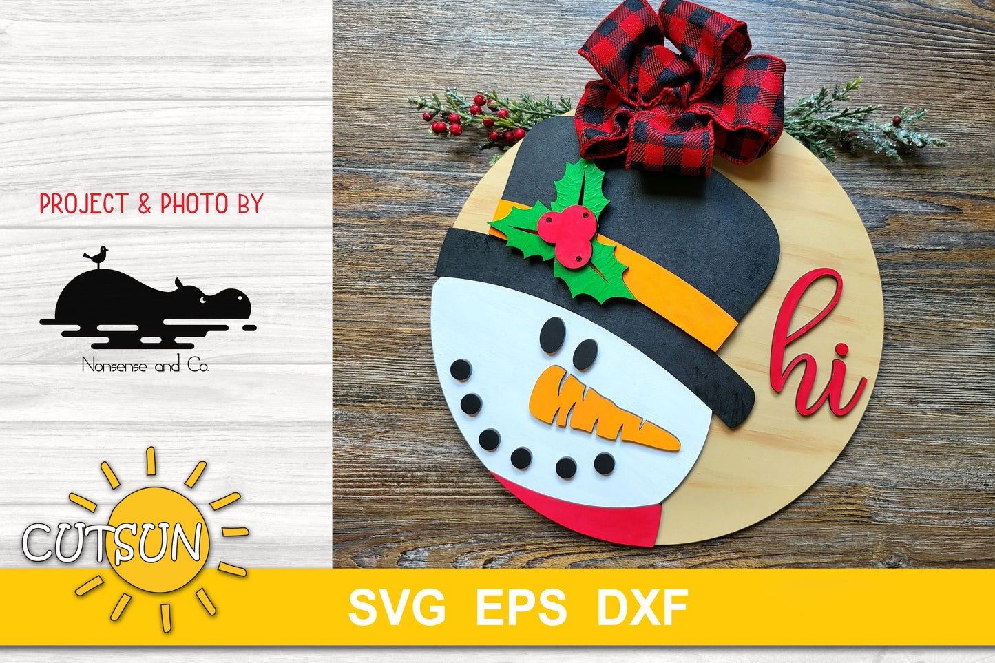 Snowman Hi Christmas Door hanger SVG