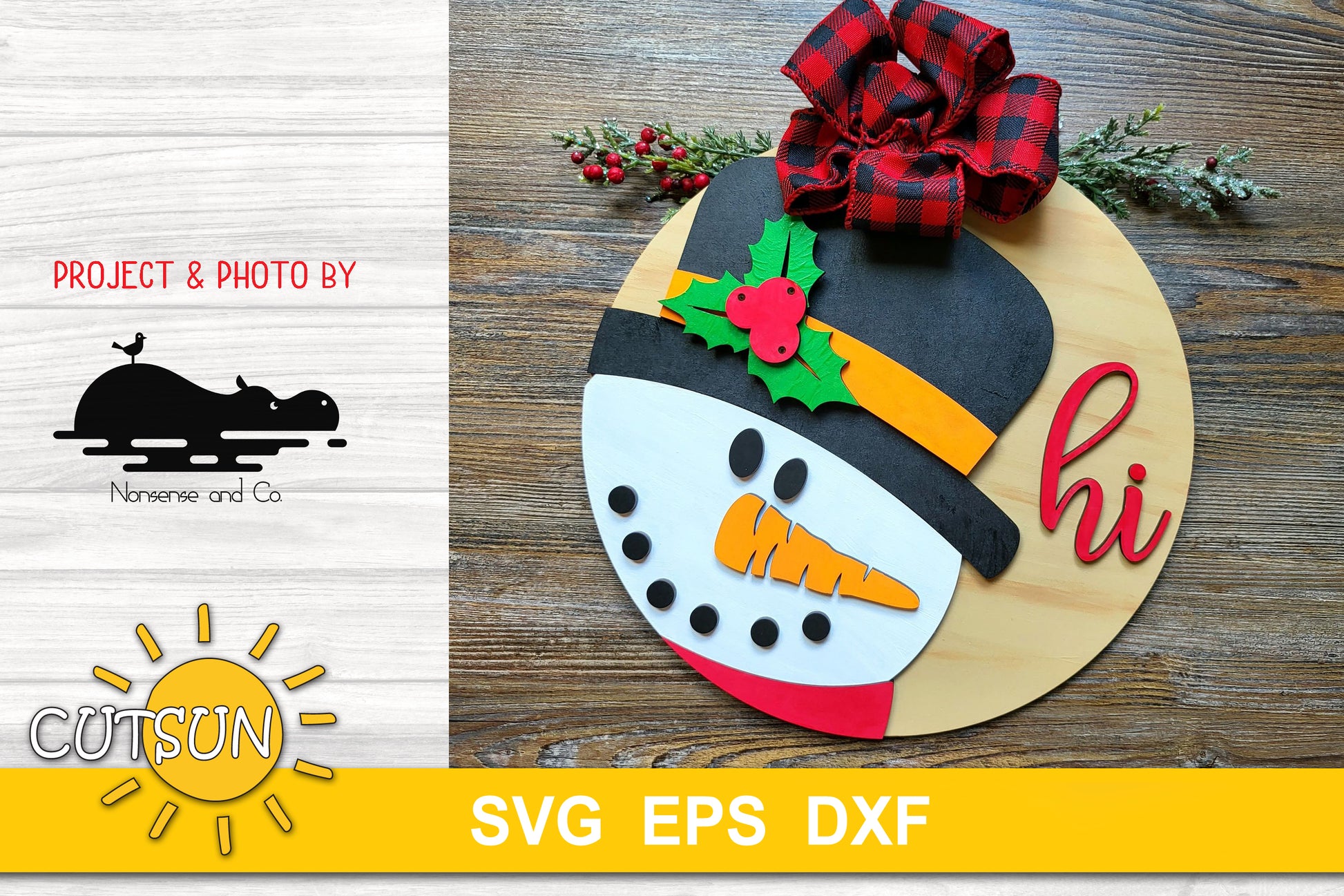 Snowman Hi Christmas Door hanger SVG