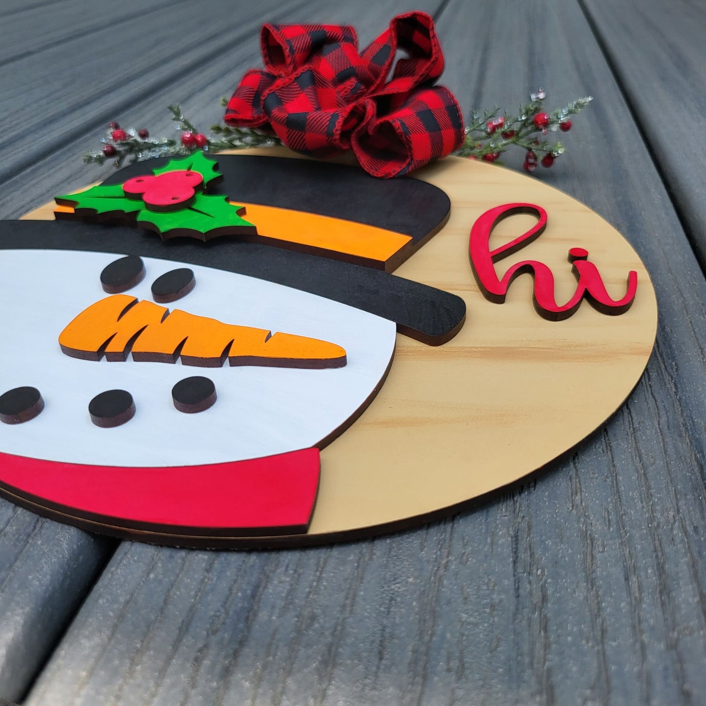 Snowman Hi Christmas Round Sign SVG