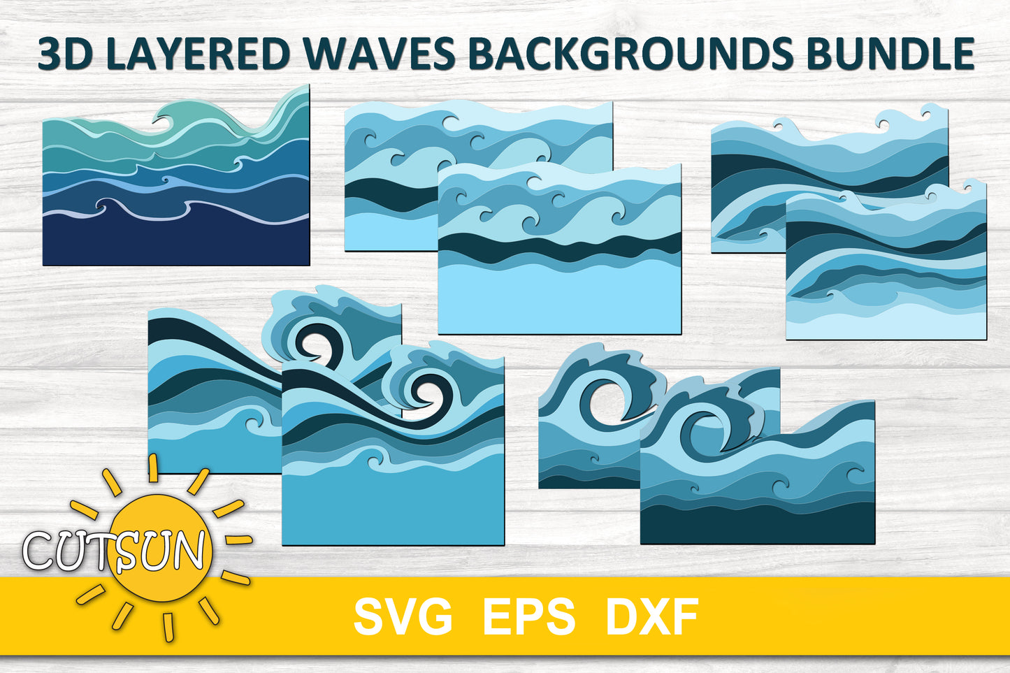 3D Layered Waves backgrounds SVG bundle