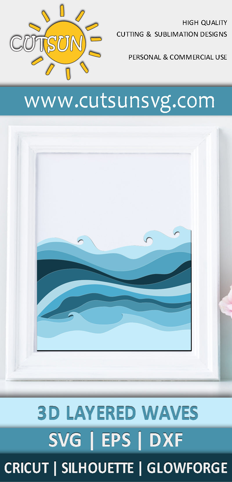 3D Layered Waves backgrounds SVG bundle