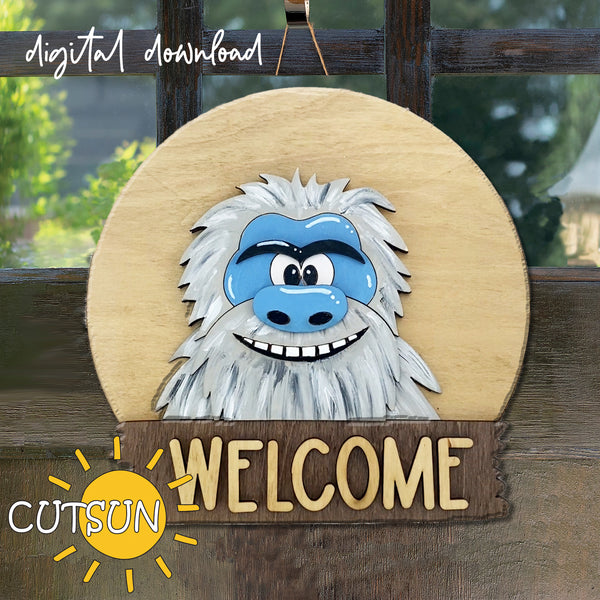 Big foot door hanger SVG Round interchangeable door sign svg Sasquatch svg Yeti Svg BASE FILE Glowforge svg Laser cut file