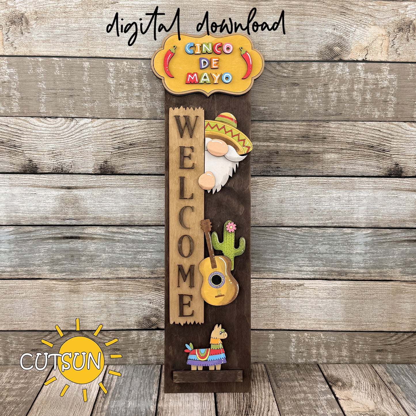 Cinco de Mayo Vertical Porch Leaner Add-On SVG | Interchangeable Fiesta Decor Laser Cut File