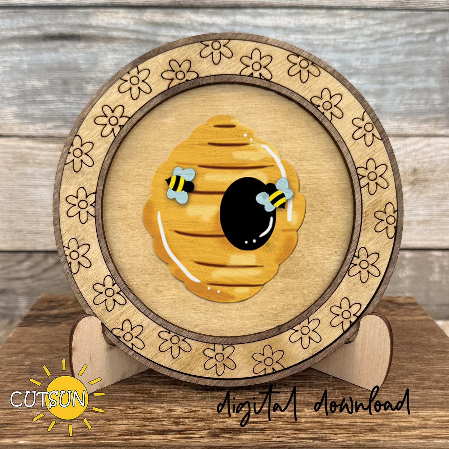 Bee Round Sign SVG Bundle with Interchangeable Frame – 6 Honey Bee Rounds