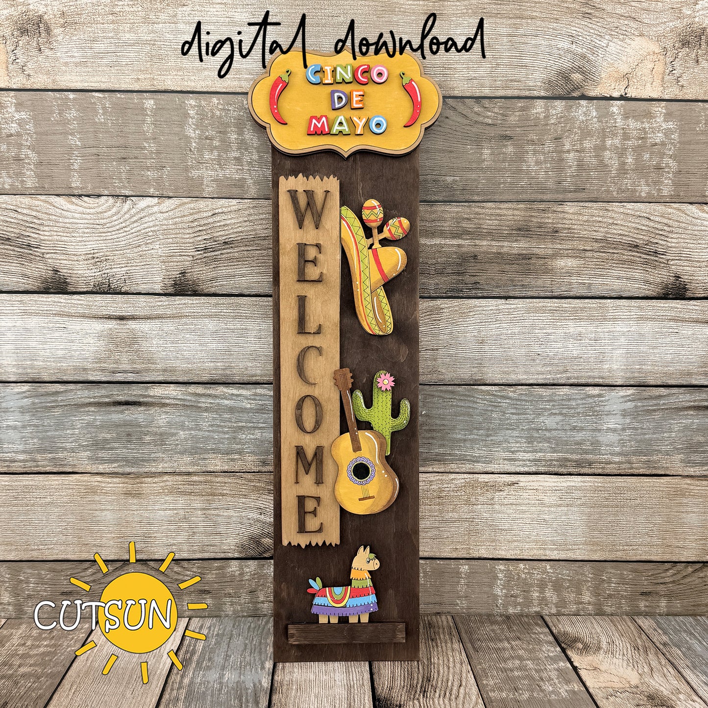 Cinco de Mayo Vertical Porch Leaner Add-On SVG | Interchangeable Fiesta Decor Laser Cut File