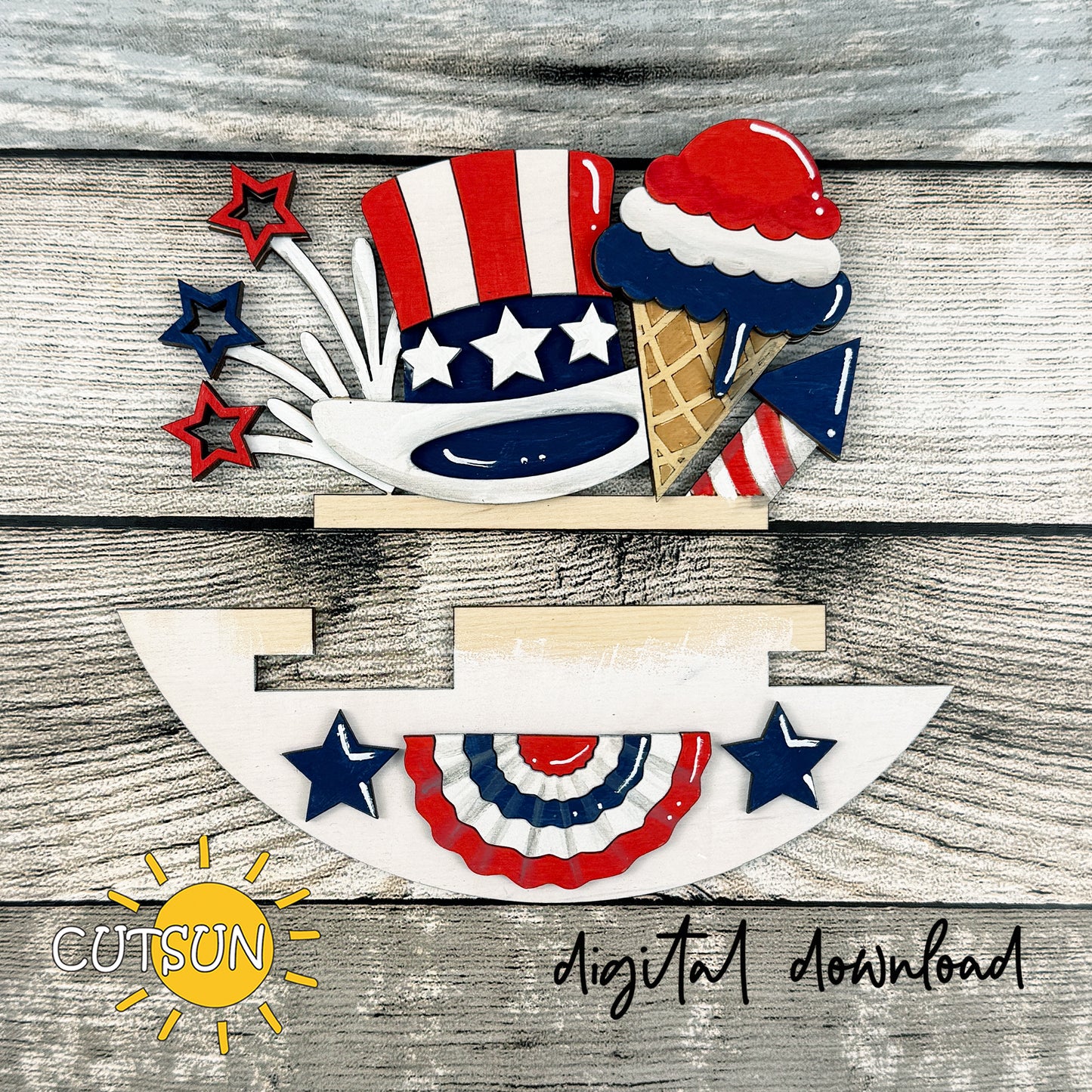 4th of July Add-On SVG for Interchangeable Round Sign – Patriotic Insert