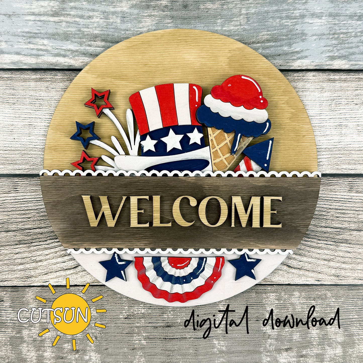 4th of July Add-On SVG for Interchangeable Round Sign – Patriotic Insert