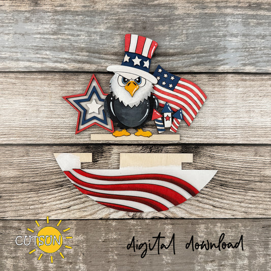 Patriotic Bald Eagle Add-On for Interchangeable Round Sign | 4th of July Laser Cut SVG | Americana Door Hanger File