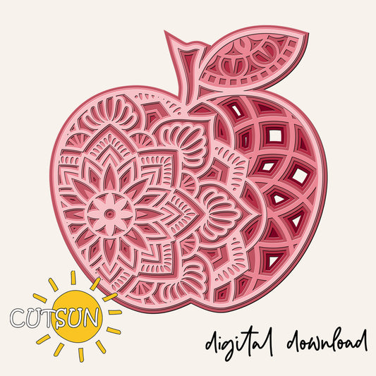 Decorative pink apple with intricate patterns on a light pink background, featuring the Cutsun logo.