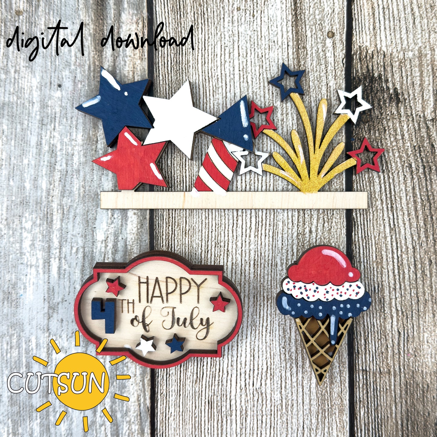 Patriotic 4th of July Add-On for Interchangeable Apron shelf sitter SVG Laser Cut File